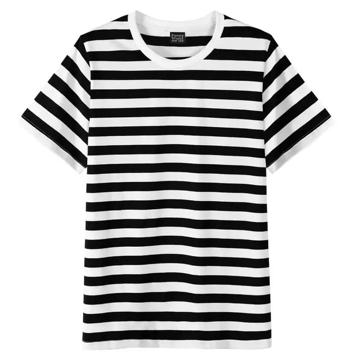 Chemise à rayures noires et blanches pour hommes, en coton, manches courtes, t-shirt basique décontr