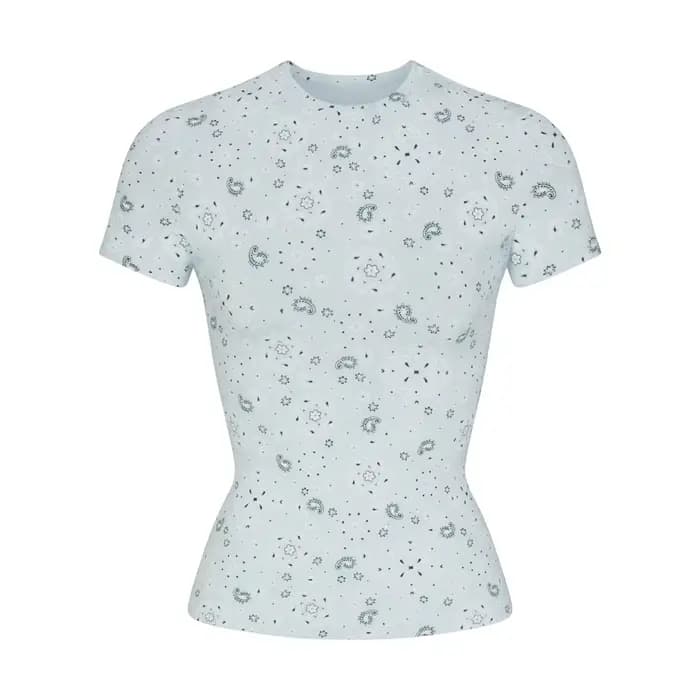 Skims T-shirt basique à col rond et manches courtes pour femme, extensible et ajusté aux épaules