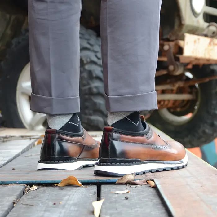 Baskets en cuir véritable faites à la main pour hommes
