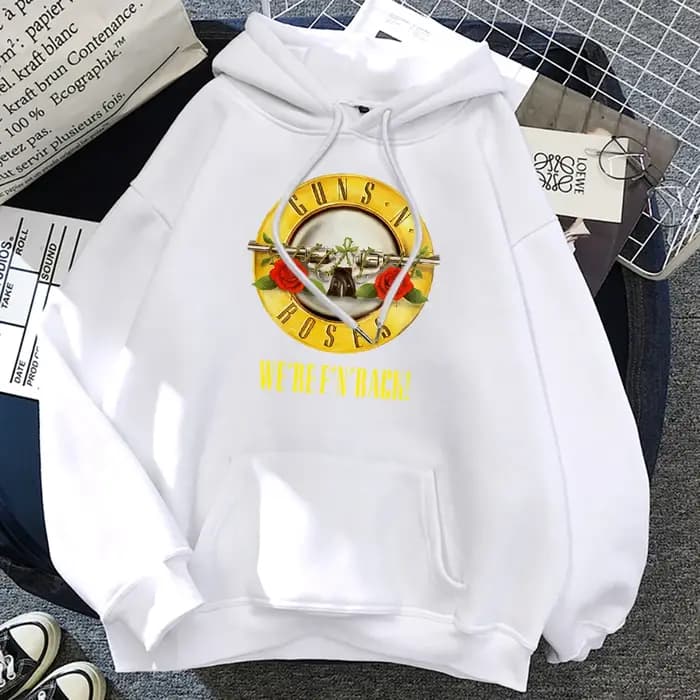 Guns N' Roses We'Re Back sweat à capuche Style de rue rétro pour femmes col rond poche pull polaire