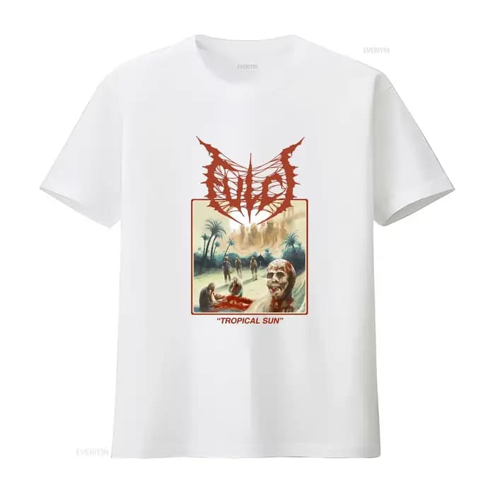 T-shirt unisexe Fulci blanc Tropical Sun couleur beige taille S à 3XL vintage lavé élégant vêtements graphiques stylés