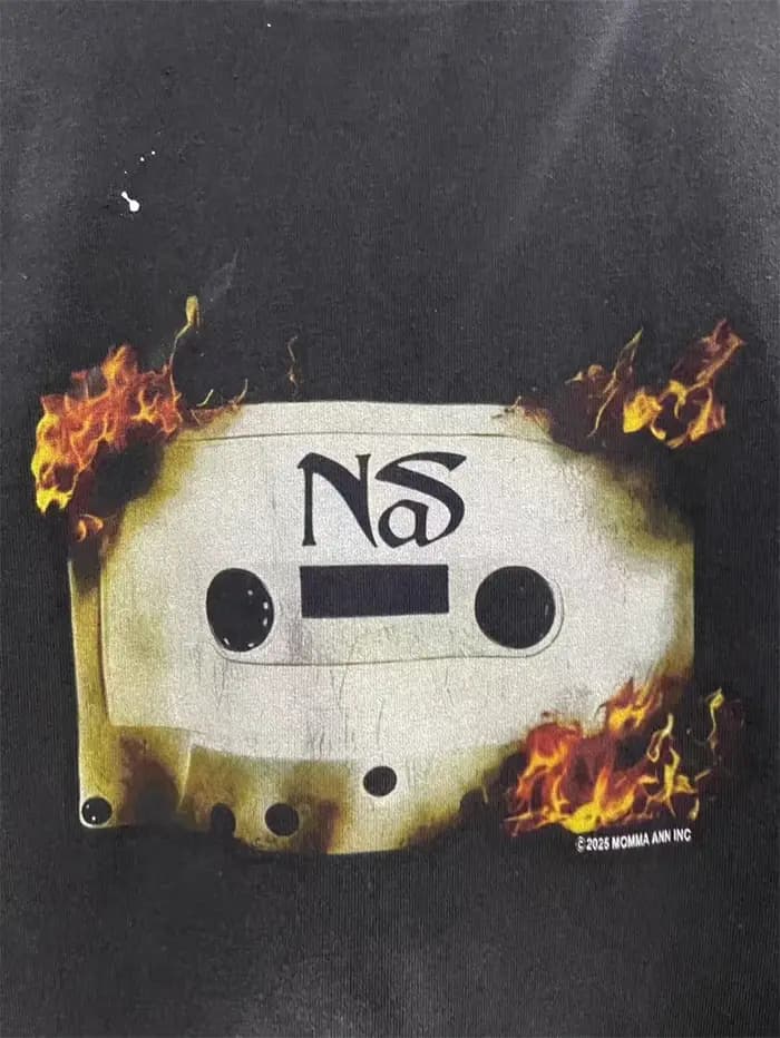SAINT NaS lettre imprimé magnétophone motif Vintage lavé haute rue T-shirt pur coton col rond ample hommes à manches courtes