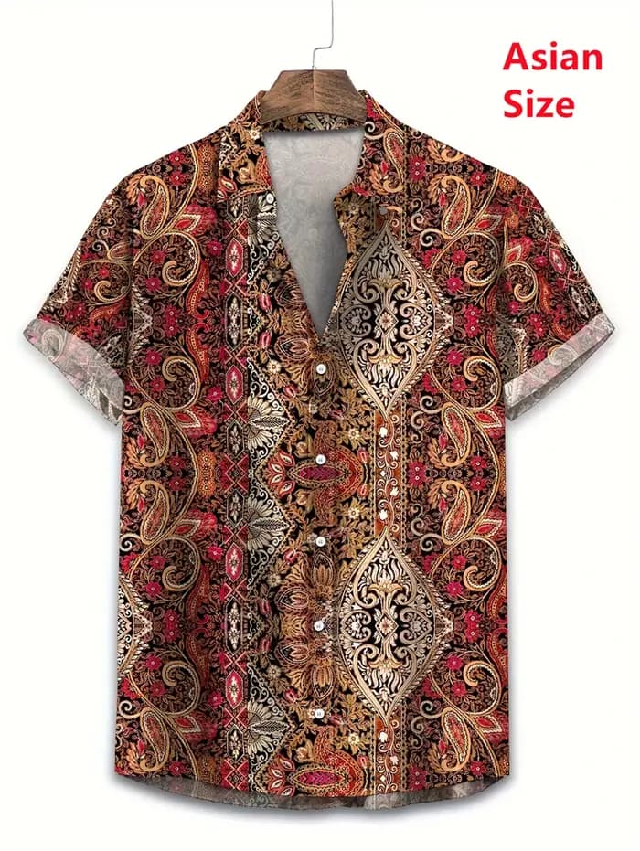 Hawaï chemises pour hommes 3D Paisley graphique à manches courtes T-shirt décontracté revers boutons