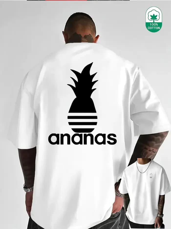 T-shirt pour homme en coton 100% doux de qualité supérieure avec imprimé silhouette d'ananas noir