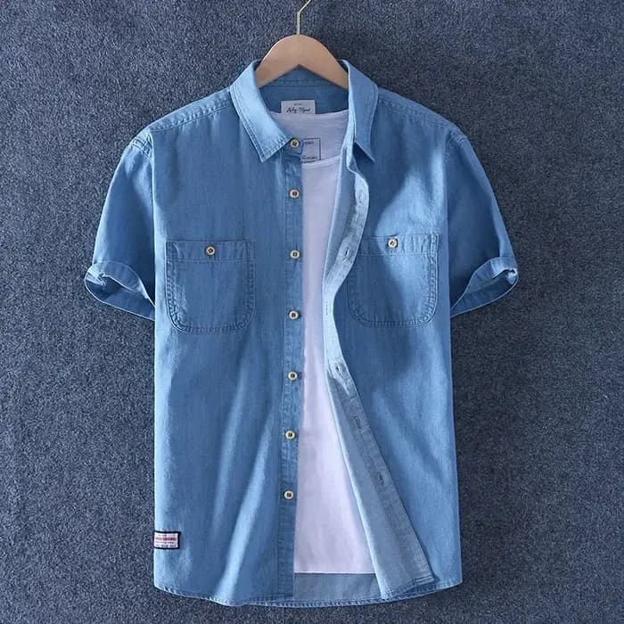 Chemise en denim slim à manches courtes pour hommes