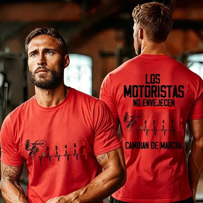 T-shirt de motard espagnol imprimé « Los Motoristas No Envejecen »