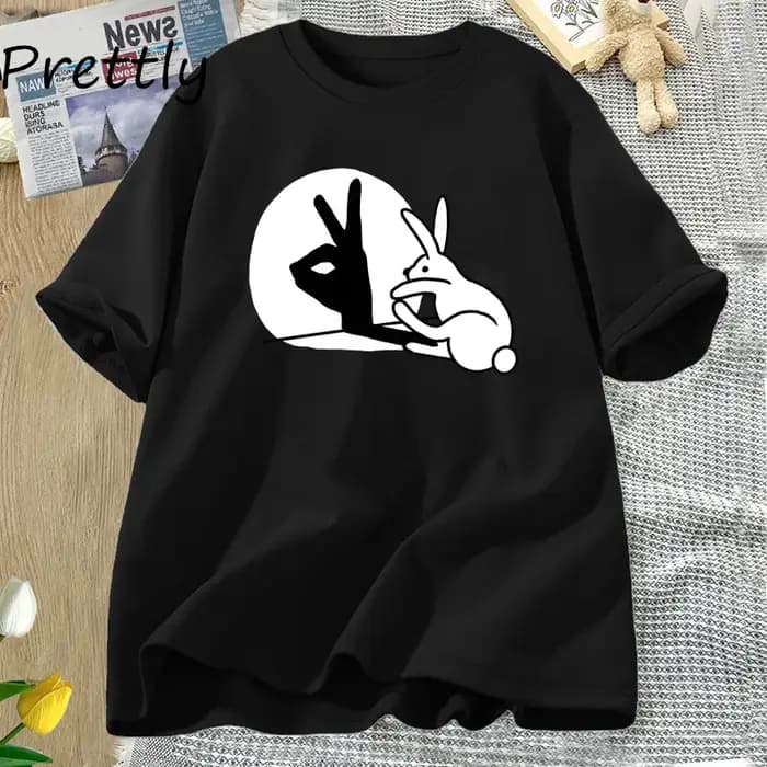 T-Shirt manches courtes pour hommes et femmes, humoristique, lapin, ombre à main, mignon, en coton,