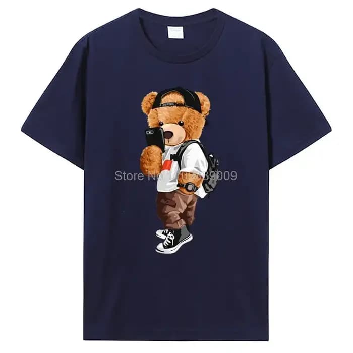 T-shirt ours en peluche en pur coton pour hommes et femmes