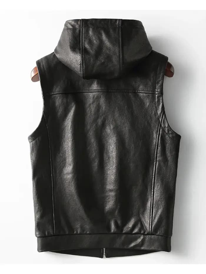 Mauroicardi printemps automne luxe élégant Cool noir Pu cuir gilet pour hommes avec capuche fermetur