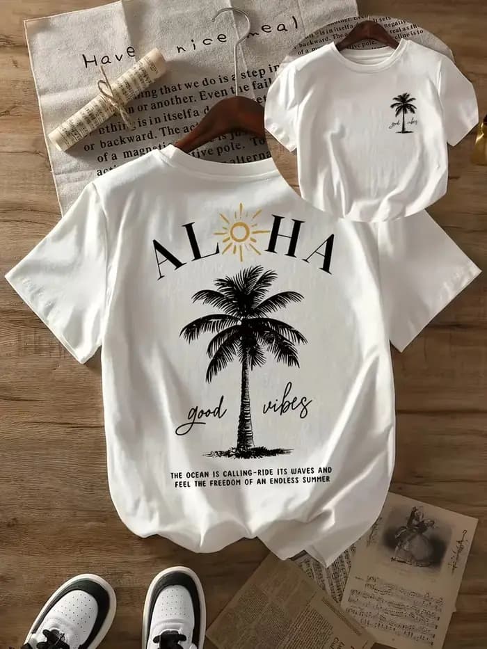 T-shirt imprimé palmiers Aloha Good Vibes