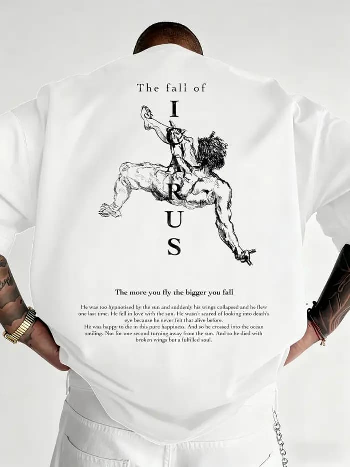 Hommes nouveau streetwear 100% coton T-Shirt mode de rue icarus toucher le soleil graphique surdimensionné unisexe vêtements Harajuku Vintage