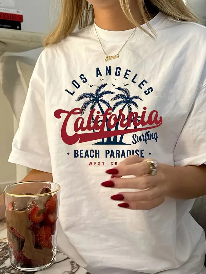 T-shirt pour femme Los Angeles California Surfing - Motif plage rétro