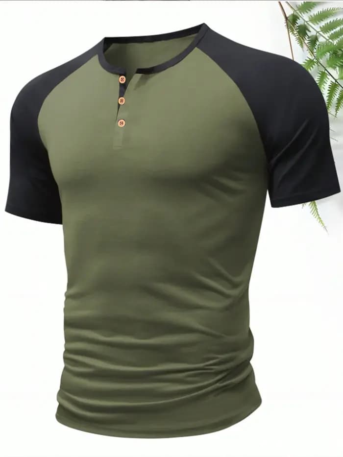 Mode homme Henley T-Shirt été ample col rond manches courtes décontracté rue hauts hommes quotidien confortable T-Shirts