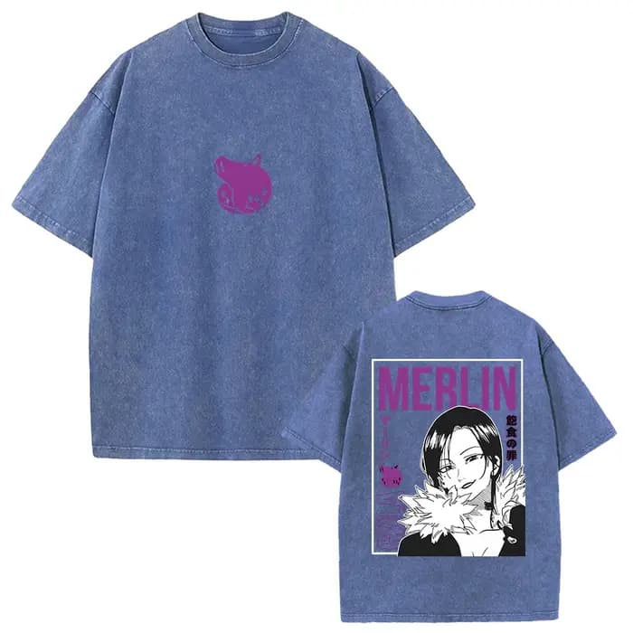 Merlin les sept péchés capitaux graphique T-shirt Manga Vintage lavé surdimensionné