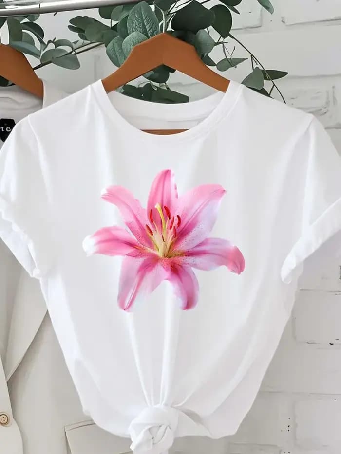 T-shirt élégant à imprimé graphique de fleurs de lys