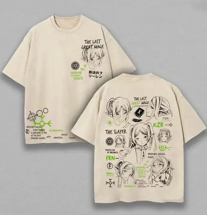 T-shirt Anime Frieren 2026 Harajuku Vintage Délavé Oversize pour Homme – Vêtement d'été Décontracté