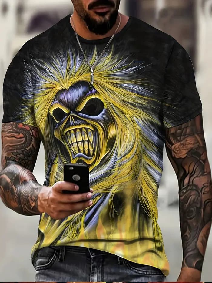 Vêtements d'été pour hommes : T-shirt surdimensionné à motif monstre robuste