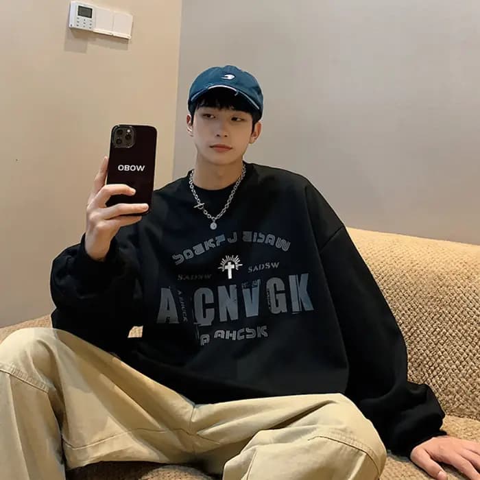 2025 sweat à capuche surdimensionné hommes mode nouveau pull ample col rond jeune vitalité lettre imprimer à manches longues haut S-3XL