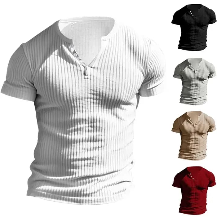 T-shirt Henley à Manches Courtes pour Homme