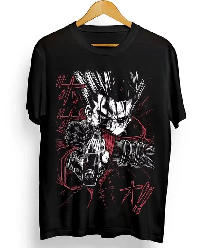 T-shirt Anime Trigun Vash The Stampede pour Homme, Coupe Ample, Noir, Manches Courtes, Col Rond, Déc