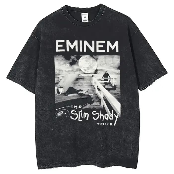 Nouveau T-shirt unisexe délavé avec motif graphique Eminem World Tour