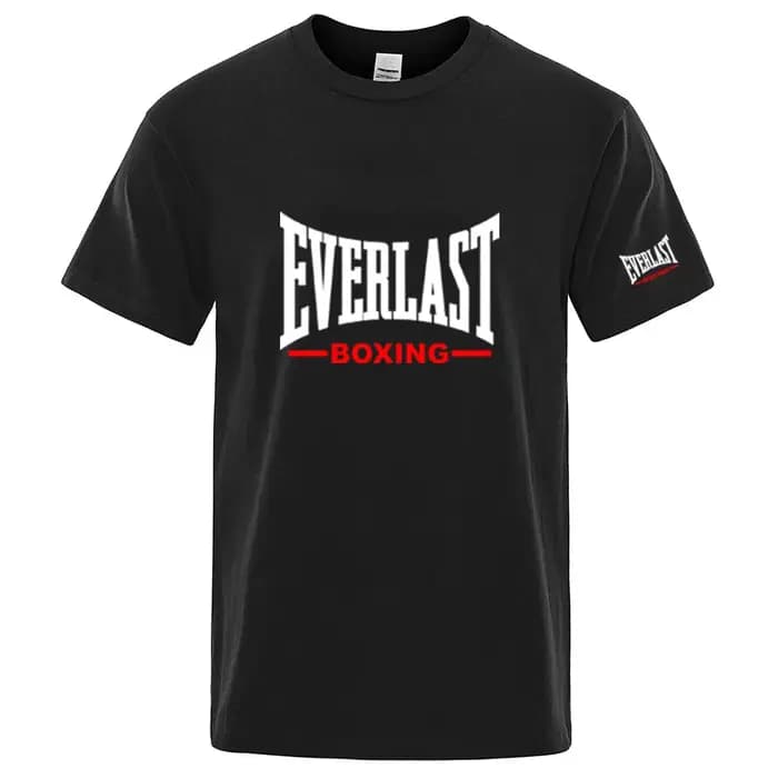 EVERLAST T-shirt graphique avec logo de boxe pour hommes, noir, col rond, manches courtes, décontrac