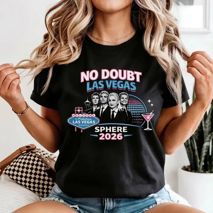 T-shirt No Doubt 2026 Las Vegas Concert pour Filles, Fans de Groupe Ska Punk en Tournée, T-shirt Rét