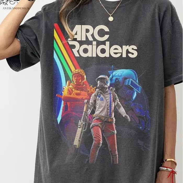 Arc Raiders T-shirt de jeu rétro Jeu d'arcade rétro Col rond décontracté est le cadeau idéal pour le