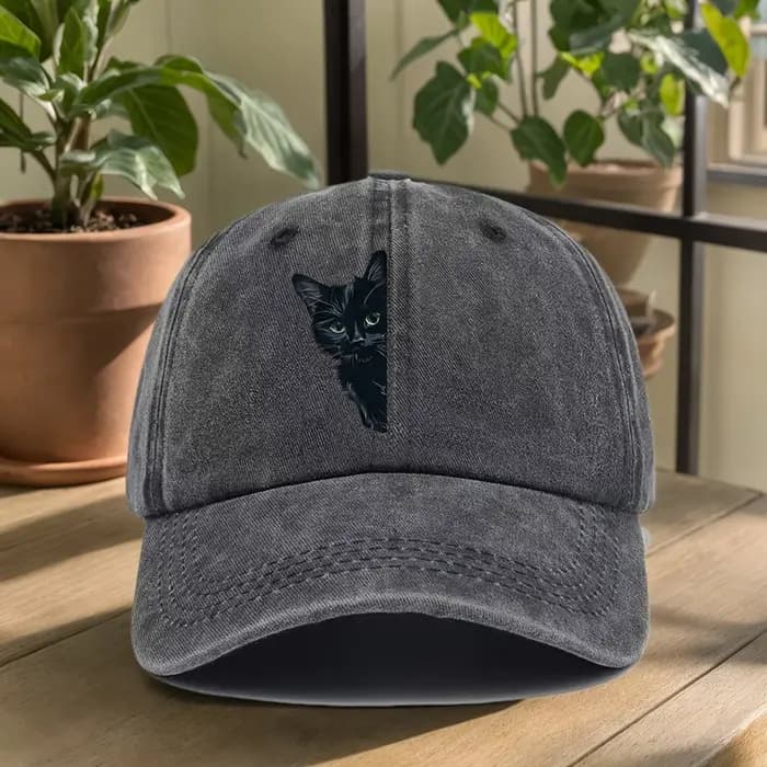 Casquette de baseball rétro amusante avec petit chat noir pour hommes et femmes
