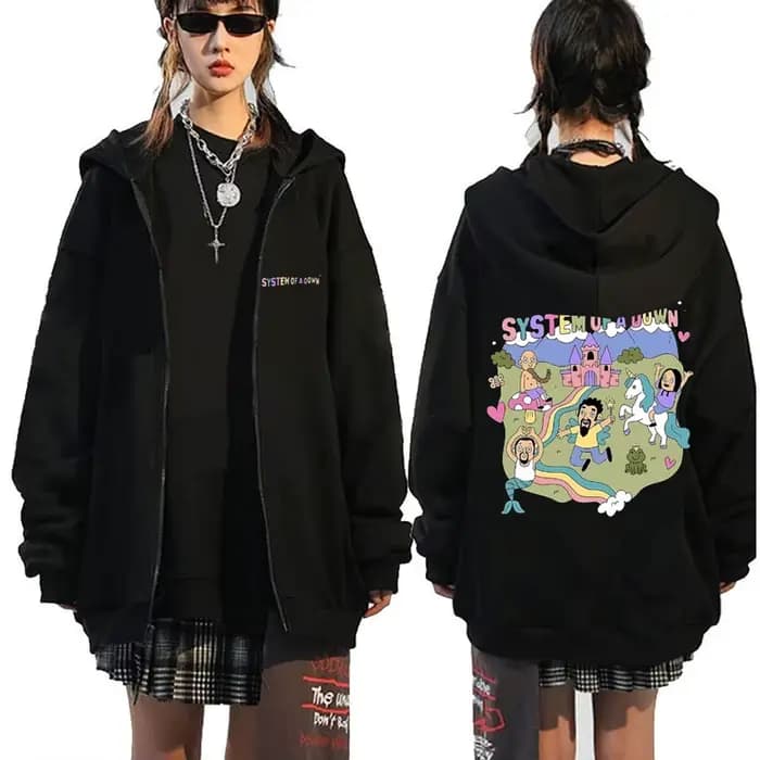 Système d'un sweat à capuche avec fermeture éclair pour homme et femme