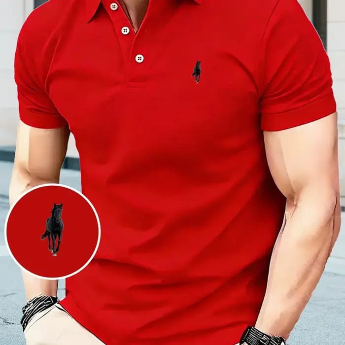 Polo noir pour homme à imprimé cheval