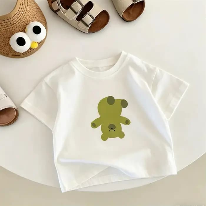 T-shirt imprimé dessin animé à manches courtes en pur coton, vêtements d'été simples et polyvalents,