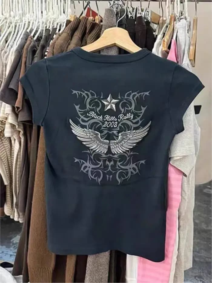 T-shirts brodés à motif aile arrière pour femme