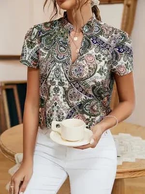 T-shirt décontracté à imprimé floral tendance pour l'été - Vêtements de vacances respirants et légers pour femmes