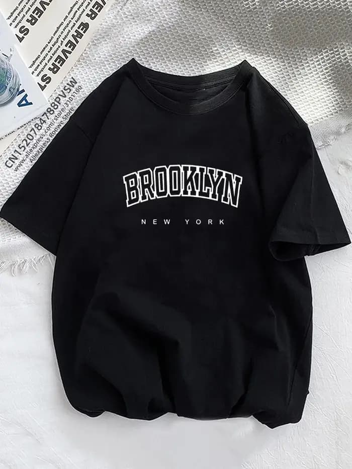 Femmes Brooklyn lettre impression t-shirt fille graphique Harajuku 2023 streetwear vêtements casual femme Y2K hauts