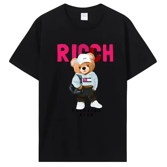 T-shirt imprimé ours en peluche à manches courtes pour hommes et femmes