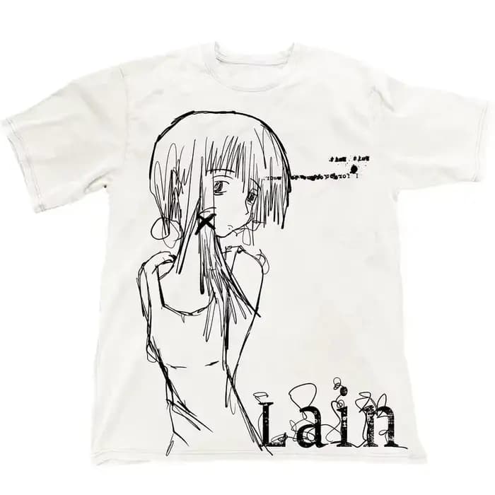 T-shirt unisexe en coton à imprimé graphique Lain, manches courtes, tendance mode streetwear, style