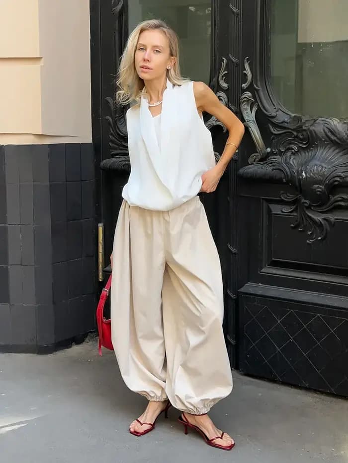 Bornladies automne femmes 100% coton ample lanterne Style pantalon à jambes larges