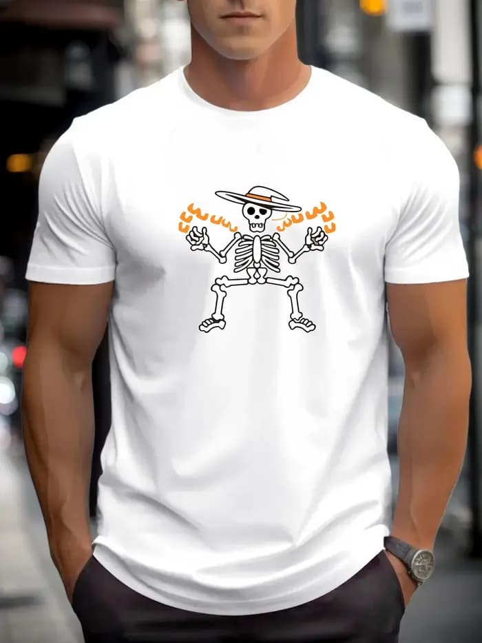 T-shirt pour hommes crâne 100 % coton imprimé graphique été col rond
