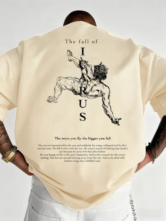 Hommes nouveau streetwear 100% coton T-Shirt mode de rue icarus toucher le soleil graphique surdimensionné unisexe vêtements Harajuku Vintage