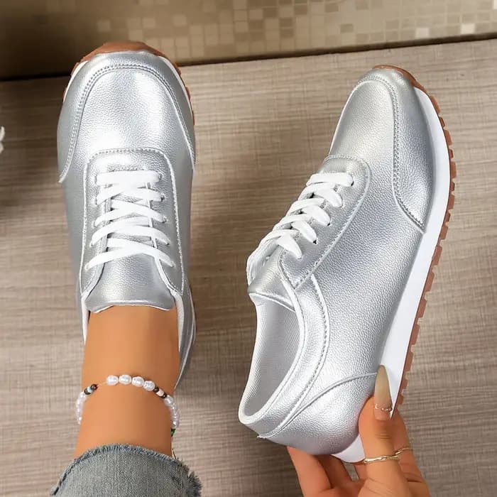 Baskets pour femmes, chaussures de marche de luxe dorées et argentées pour filles