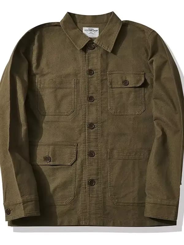 Veste de travail rétro en cuir de molleton épais OKONKWO pour homme