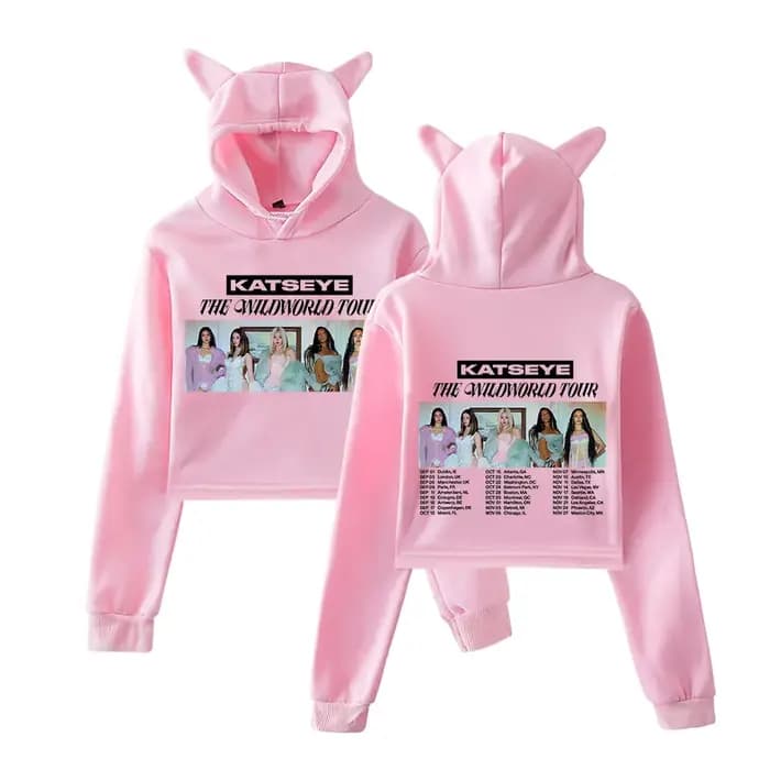 Katseye The Wildworld Tour 2026 Merch Pullover Sweat à capuche à oreilles de chat pour femme à manches longues Vêtements pour femmes