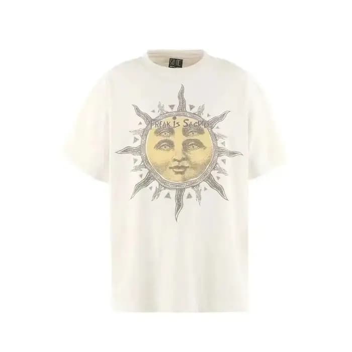 Saint été Vintage Rock lavé coton soleil visage imprimé haute rue décontracté ample surdimensionné à la mode sport T-shirt pour hommes hauts