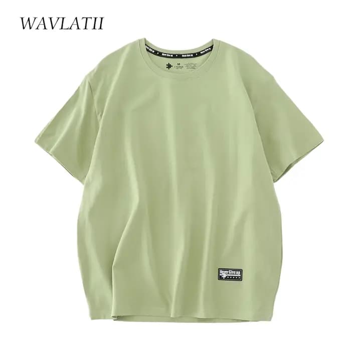 WAVLATII 2022 nouvelles femmes 100% coton t-shirts femme vert mode surdimensionné Streetwear à manches courtes