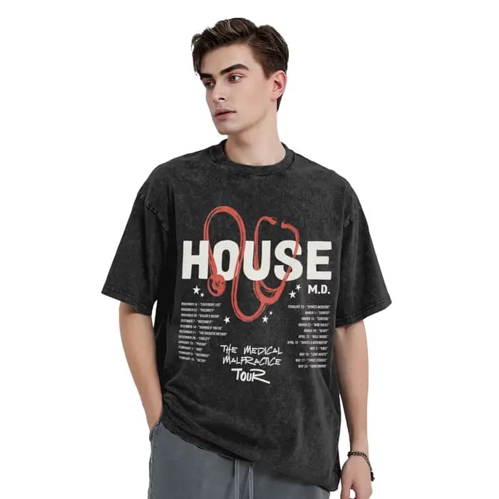 Dr Wilson House MD flammes bleues T-Shirts pour hommes délavé Humor t-shirt à manches courtes col rond
