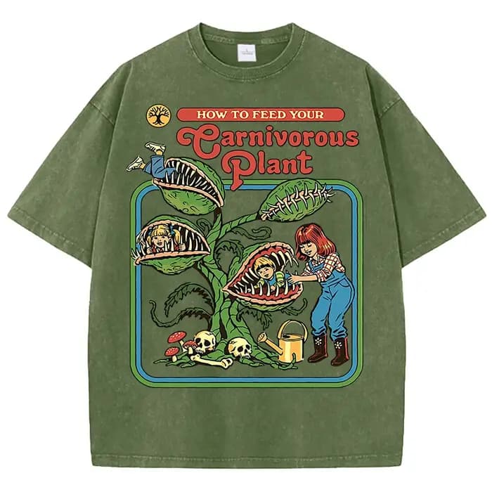 T-Shirts délavés à motif de plante pour hommes et femmes