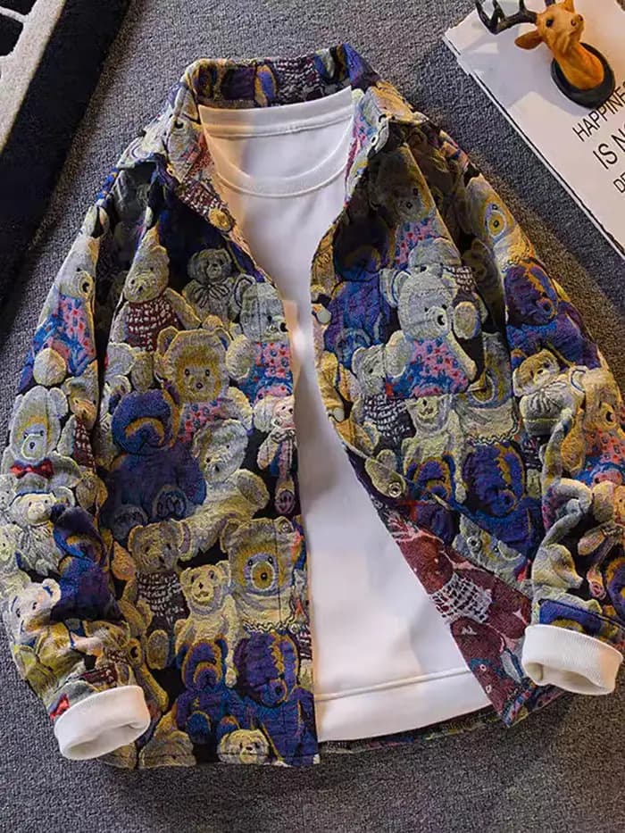 Veste Teddy Bear à imprimé intégral de style High Street pour hommes