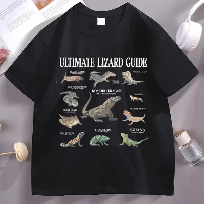 T-shirt Lizard Guide, t-shirt drôle et éducatif avec image de lézard, en coton, à manches courtes, c