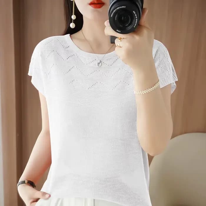 T-shirt à manches courtes et col rond pour femme